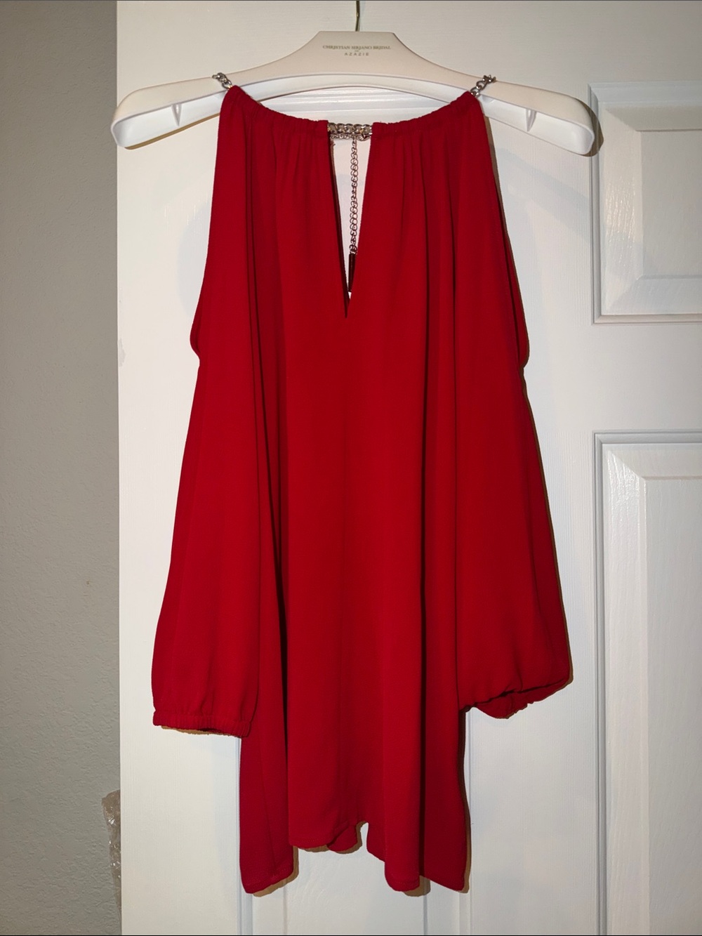 MICHAEL Michael Kors Red Off-Shoulder Long Sleeve Tunic